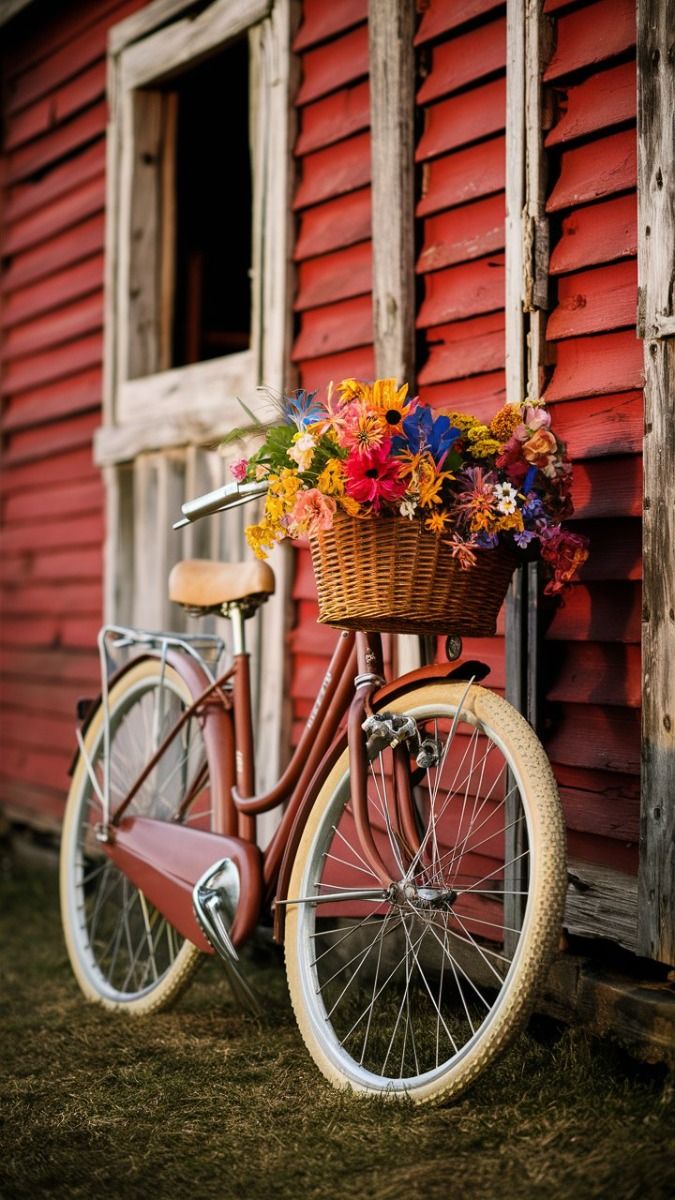 Bike with Flower Basket by Barn