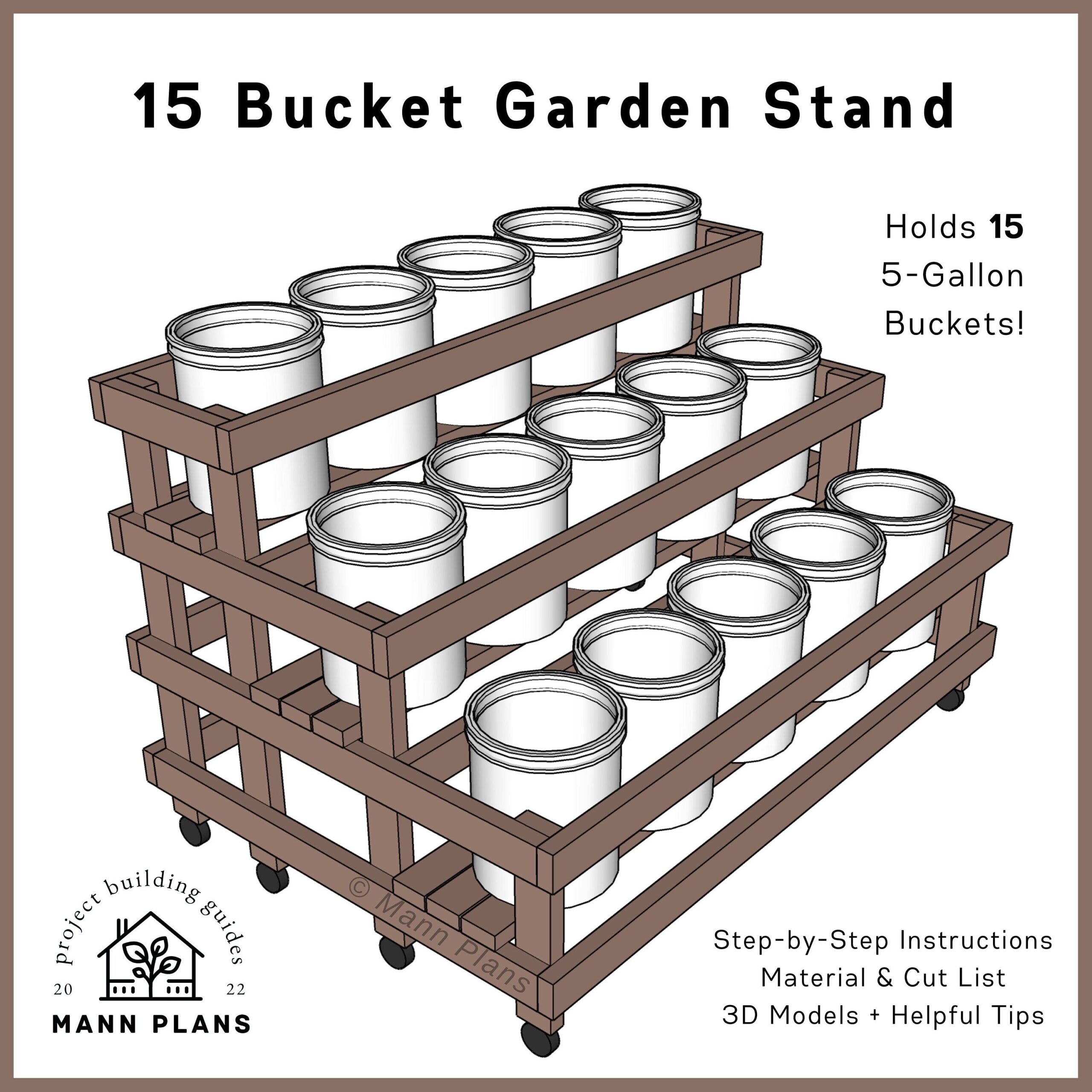 5-Gallon Bucket DIY Garden Stand (15 Buckets) | PDF Download